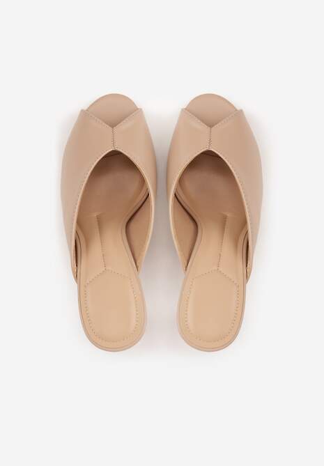 Ciemnobeżowe Klapki na Szpilce z Wyciętą Cholewką Ariesona 6