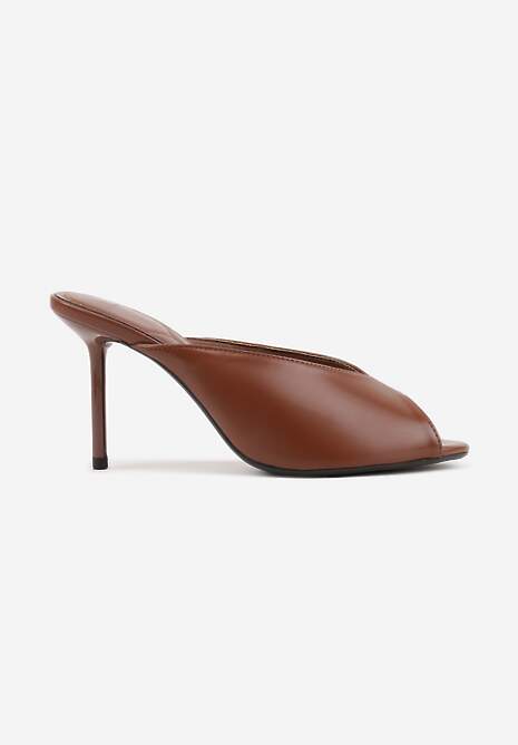 Brązowe Klapki na Szpilce z Wyciętą Cholewką Ariesona 4