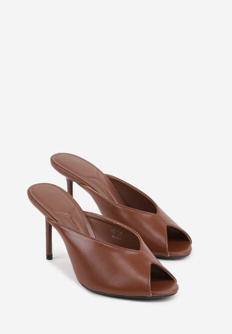 Brązowe Klapki na Szpilce z Wyciętą Cholewką Ariesona 5