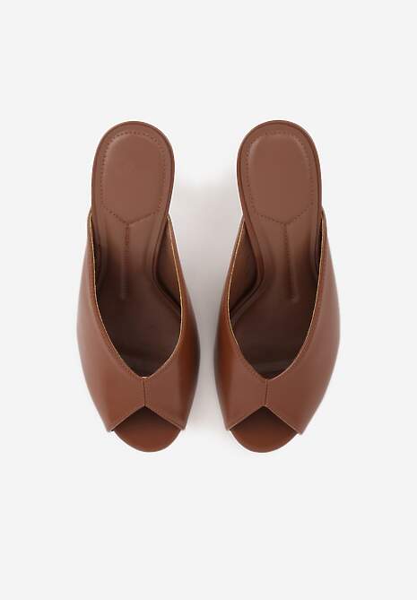 Brązowe Klapki na Szpilce z Wyciętą Cholewką Ariesona 6