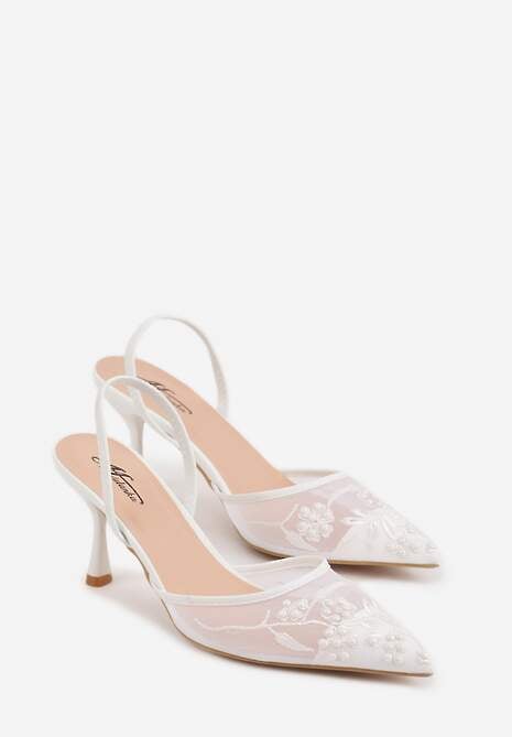 Białe Transparentne Sandały na Szpilce Ozdobione Koronką  Thetune 5