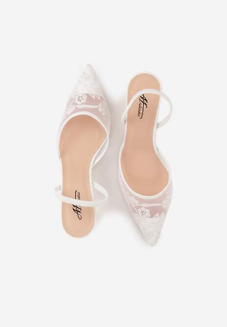 Białe Transparentne Sandały na Szpilce Ozdobione Koronką  Thetune 6