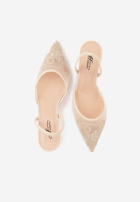 Beżowe Transparentne Sandały na Szpilce Ozdobione Koronką  Thetune 6