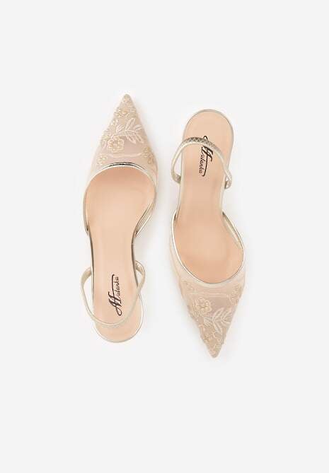 Złote Transparentne Sandały na Szpilce Ozdobione Koronką  Thetune 6