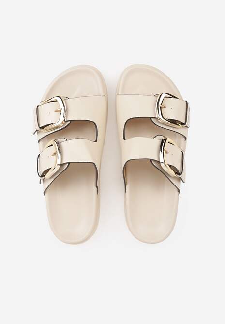 Beżowe Klapki z Metalicznymi Klamrami Aetheta 6
