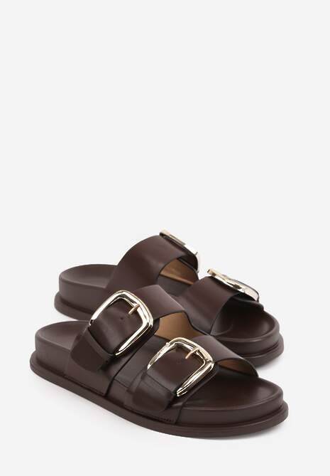 Ciemnobrązowe Klapki z Metalicznymi Klamrami Aetheta 5