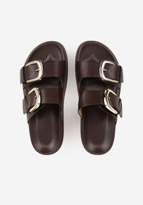 Ciemnobrązowe Klapki z Metalicznymi Klamrami Aetheta 6