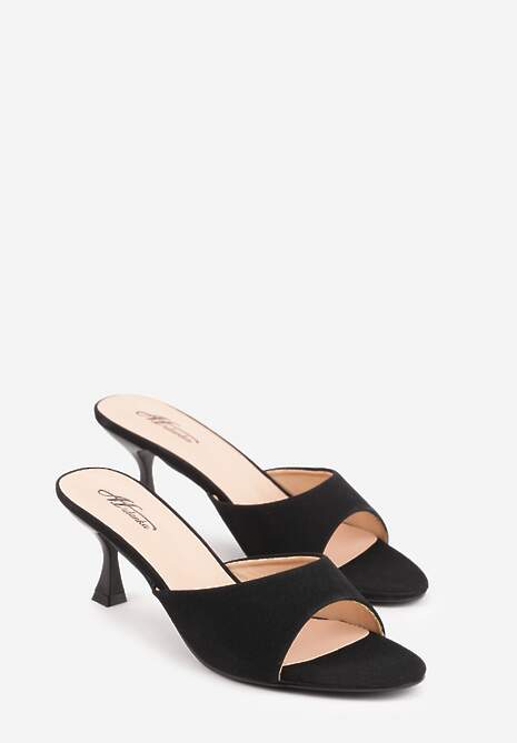 Czarne Klapki na Obcasie Kaczuszka z Odkrytym Noskiem Nadah 5