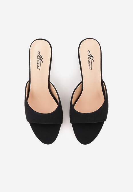 Czarne Klapki na Obcasie Kaczuszka z Odkrytym Noskiem Nadah 6