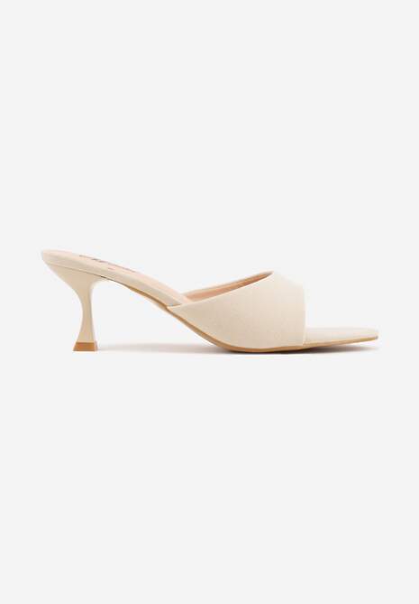 Beżowe Klapki na Obcasie Kaczuszka z Odkrytym Noskiem Nadah 4