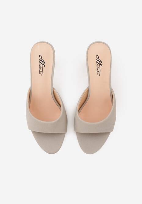 Szare Klapki na Obcasie Kaczuszka z Odkrytym Noskiem Nadah 6