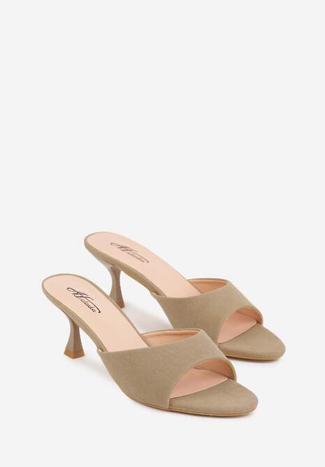 Ciemnobeżowe Klapki na Obcasie Kaczuszka z Odkrytym Noskiem Nadah 5