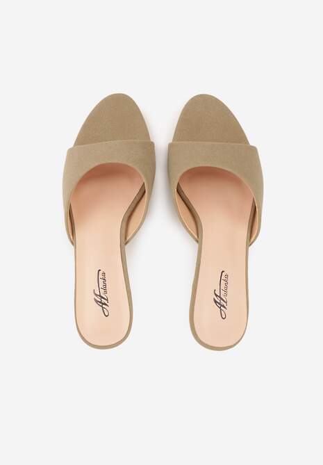 Ciemnobeżowe Klapki na Obcasie Kaczuszka z Odkrytym Noskiem Nadah 6