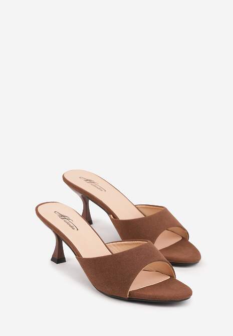 Brązowe Klapki na Obcasie Kaczuszka z Odkrytym Noskiem Nadah 5