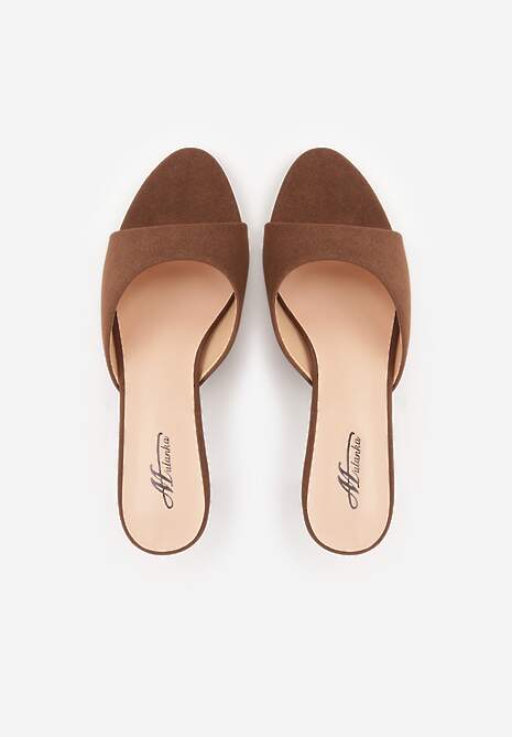 Brązowe Klapki na Obcasie Kaczuszka z Odkrytym Noskiem Nadah 6