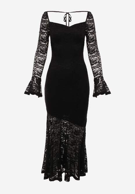 Czarna Elegancka Sukienka VICES z Koronki z Wiązaniem z Tyłu Drenvienne 6