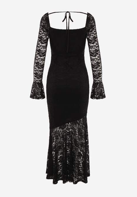Czarna Elegancka Sukienka VICES z Koronki z Wiązaniem z Tyłu Drenvienne 7