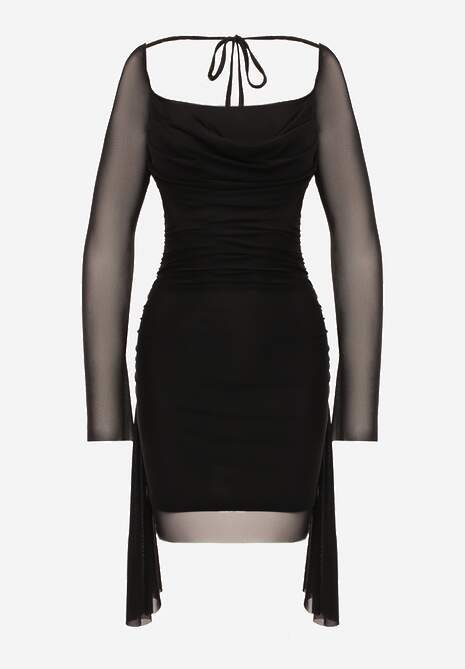 Czarna Sukienka VICES Bodycon z Siateczki z Wiązaniem na Plecach Urilryss 6