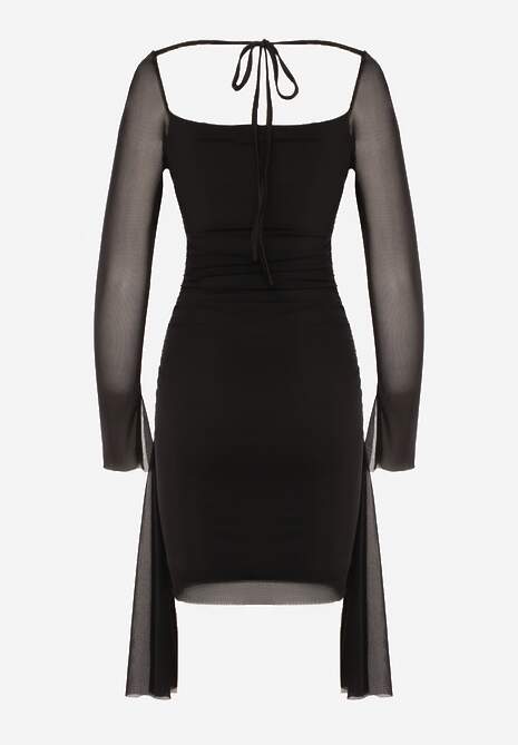 Czarna Sukienka VICES Bodycon z Siateczki z Wiązaniem na Plecach Urilryss 7