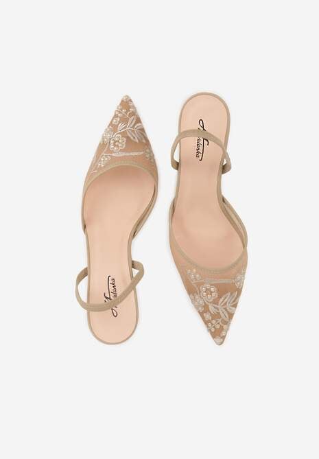 Ciemnobeżowe Transparentne Sandały na Szpilce Ozdobione Koronką  Thetune 6