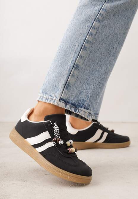 Czarne Sneakersy Typu Tenisówki Ozdobione Koralikami Daemeli