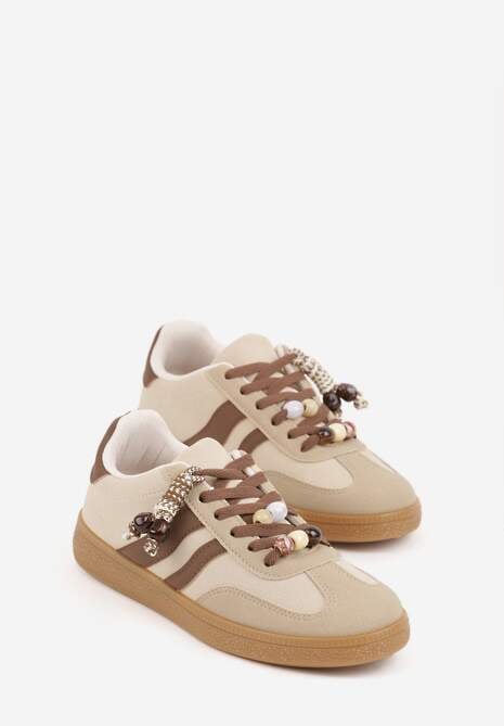 Ciemnobeżowe Sneakersy Typu Tenisówki Ozdobione Koralikami Daemeli 5