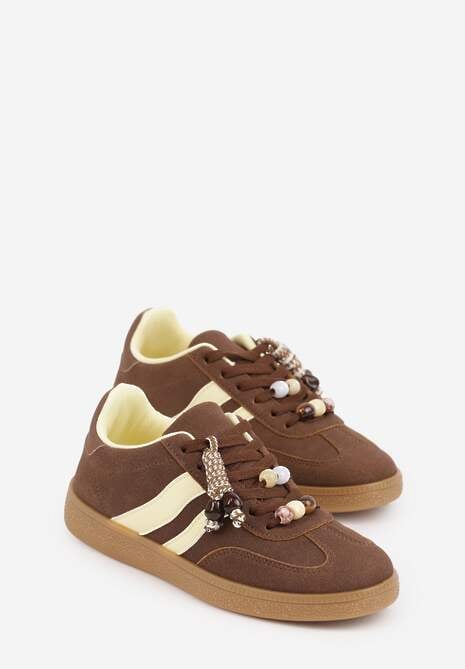 Brązowe Sneakersy Typu Tenisówki Ozdobione Koralikami Daemeli 5