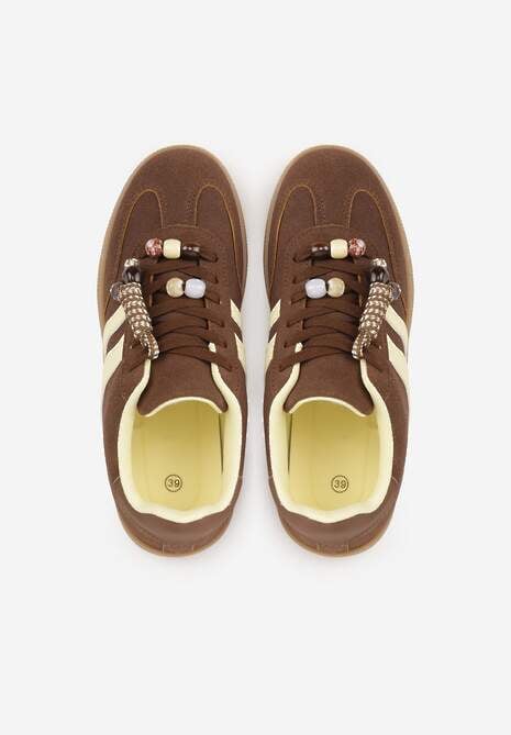 Brązowe Sneakersy Typu Tenisówki Ozdobione Koralikami Daemeli 6