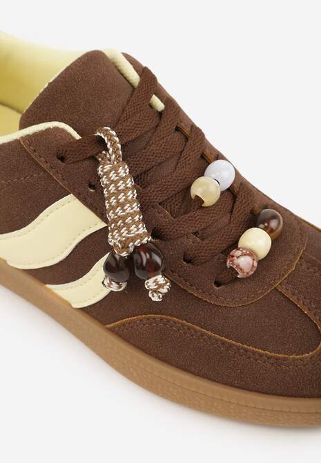 Brązowe Sneakersy Typu Tenisówki Ozdobione Koralikami Daemeli