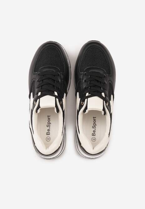 Czarne Sneakersy na Platformie z Tweedowym Zdobieniem i Perforacją Dioseleia 6