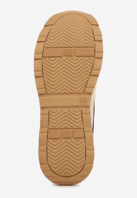 Beżowe Sneakersy na Platformie z Tweedowym Zdobieniem i Perforacją Dioseleia 7