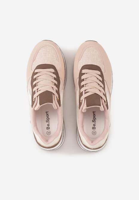 Różowe Sneakersy na Platformie z Tweedowym Zdobieniem i Perforacją Dioseleia 6