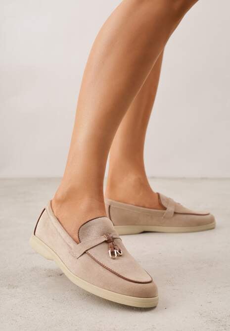 Ciemnobeżowe Mokasyny z Imitacji Zamszu z Zawieszką na Nosku Theophitos