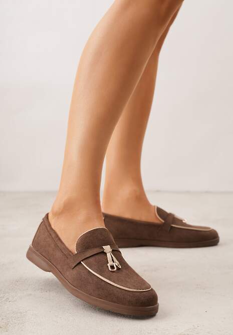 Brązowe Mokasyny z Imitacji Zamszu z Zawieszką na Nosku Theophitos