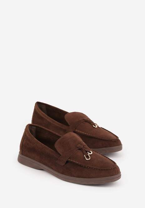 Brązowe Mokasyny z Imitacji Zamszu Zdobione Zawieszką i Przeszyciem Aezoris 5