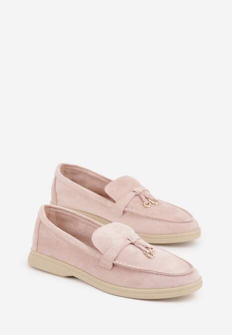 Różowe Mokasyny z Imitacji Zamszu Zdobione Zawieszką i Przeszyciem Aezoris 5