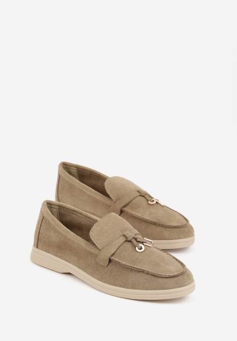 Jasnozielone Mokasyny z Imitacji Zamszu Zdobione Zawieszką i Przeszyciem Aezoris 5
