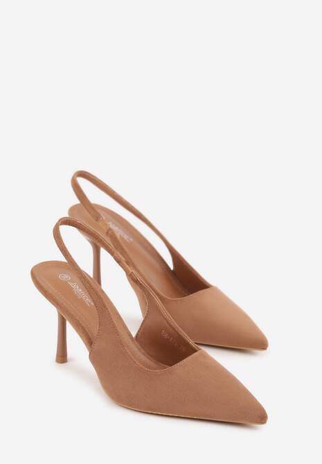 Jasnobrązowe Sandały z Imitacji Zamszu na Szpilce z Odkrytą Piętą Adrasiphaeia 5