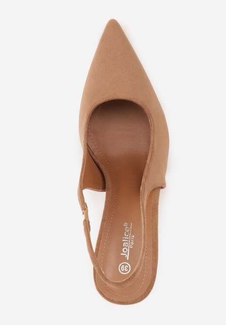 Jasnobrązowe Sandały z Imitacji Zamszu na Szpilce z Odkrytą Piętą Adrasiphaeia 6