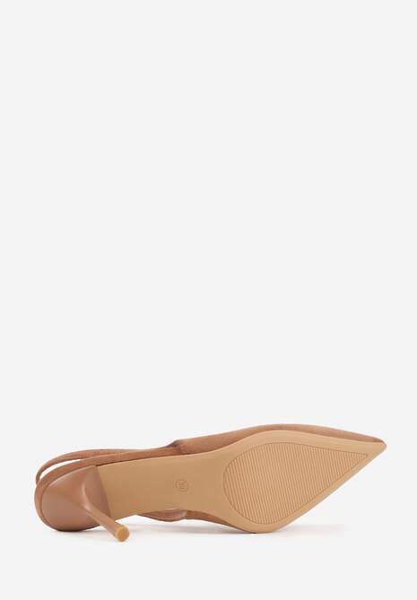 Jasnobrązowe Sandały z Imitacji Zamszu na Szpilce z Odkrytą Piętą Adrasiphaeia 7