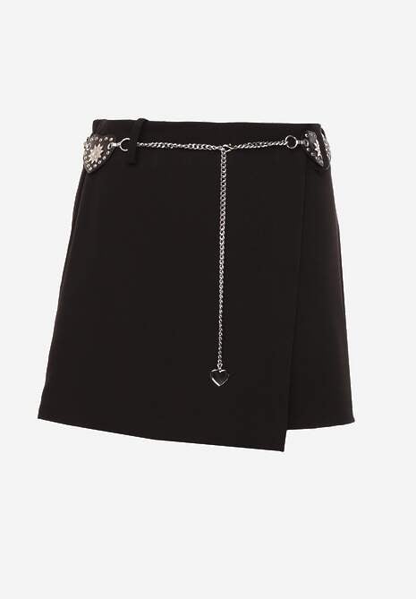 Czarne Spódnico-Szorty z Metalicznymi Sercami przy Łańcuszku Meztila 6