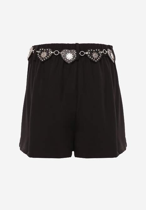 Czarne Spódnico-Szorty z Metalicznymi Sercami przy Łańcuszku Meztila 7
