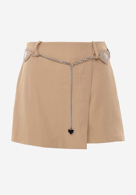 Beżowe Spódnico-Szorty z Metalicznymi Sercami przy Łańcuszku Meztila 6