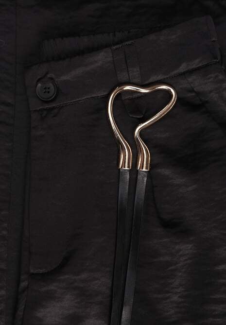 Czarne Spodnie Szerokie z Dodatkiem Bawełny High Waist z Metaliczną Klamrą Azaerixis 6