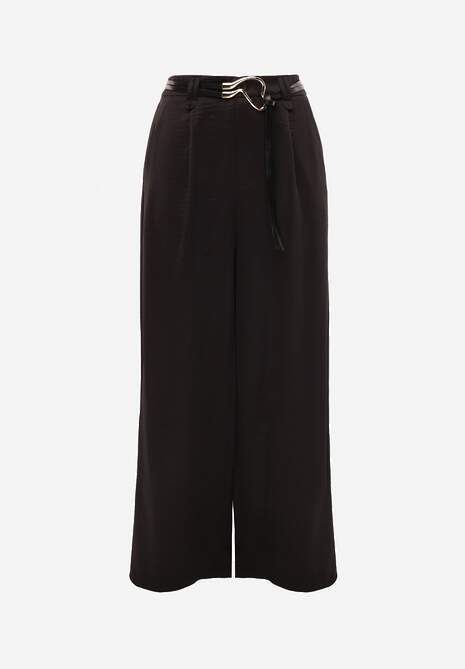Czarne Spodnie Szerokie z Dodatkiem Bawełny High Waist z Metaliczną Klamrą Azaerixis 6