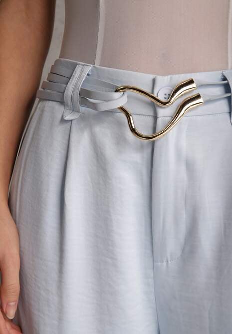 Niebieskie Spodnie Szerokie z Dodatkiem Bawełny High Waist z Metaliczną Klamrą Azaerixis 5