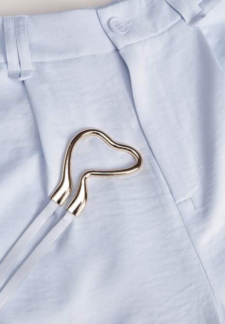 Niebieskie Spodnie Szerokie z Dodatkiem Bawełny High Waist z Metaliczną Klamrą Azaerixis 6