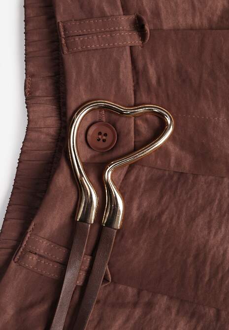 Brązowe Spodnie Szerokie z Dodatkiem Bawełny High Waist z Metaliczną Klamrą Azaerixis 6