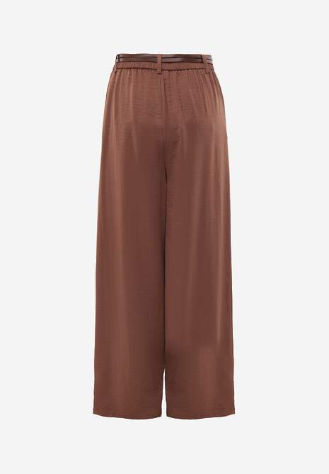 Brązowe Spodnie Szerokie z Dodatkiem Bawełny High Waist z Metaliczną Klamrą Azaerixis 7