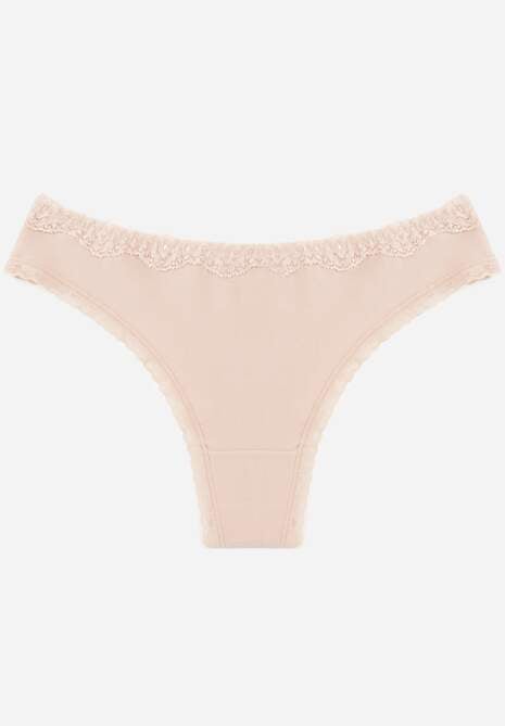 Beżowe Majtki Stringi z Bawełną z Koronką Aethimilia
